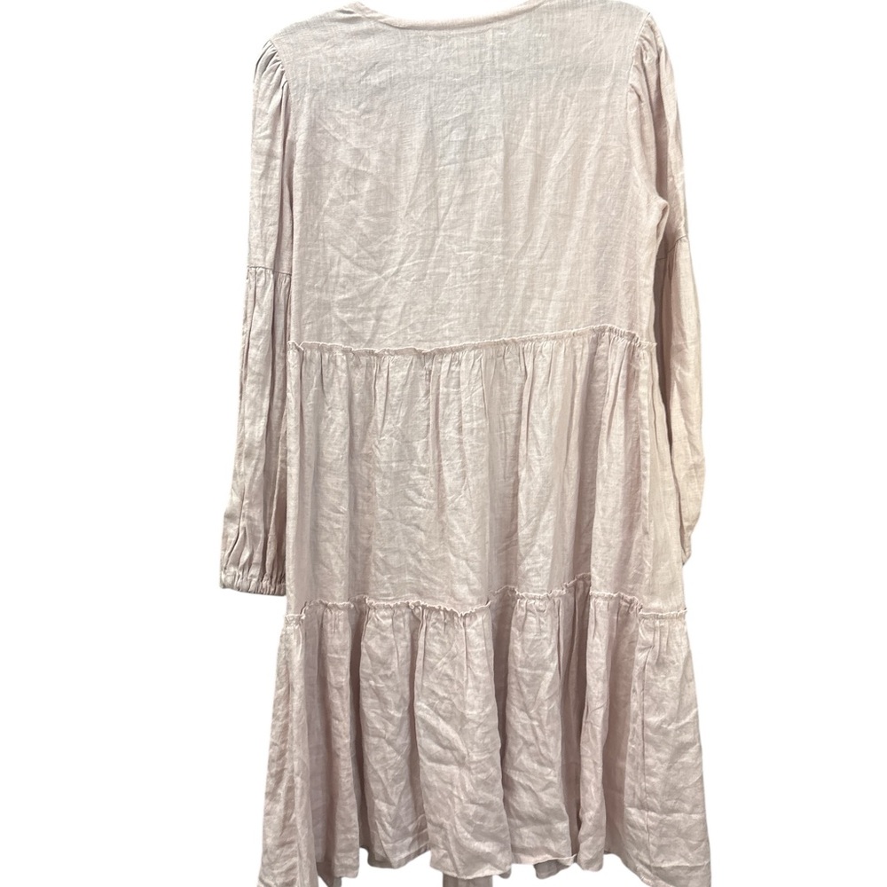 Crown Linen Designs Dusty Pink Tiered 100% Linen Dress size small - Picture 5 of 6